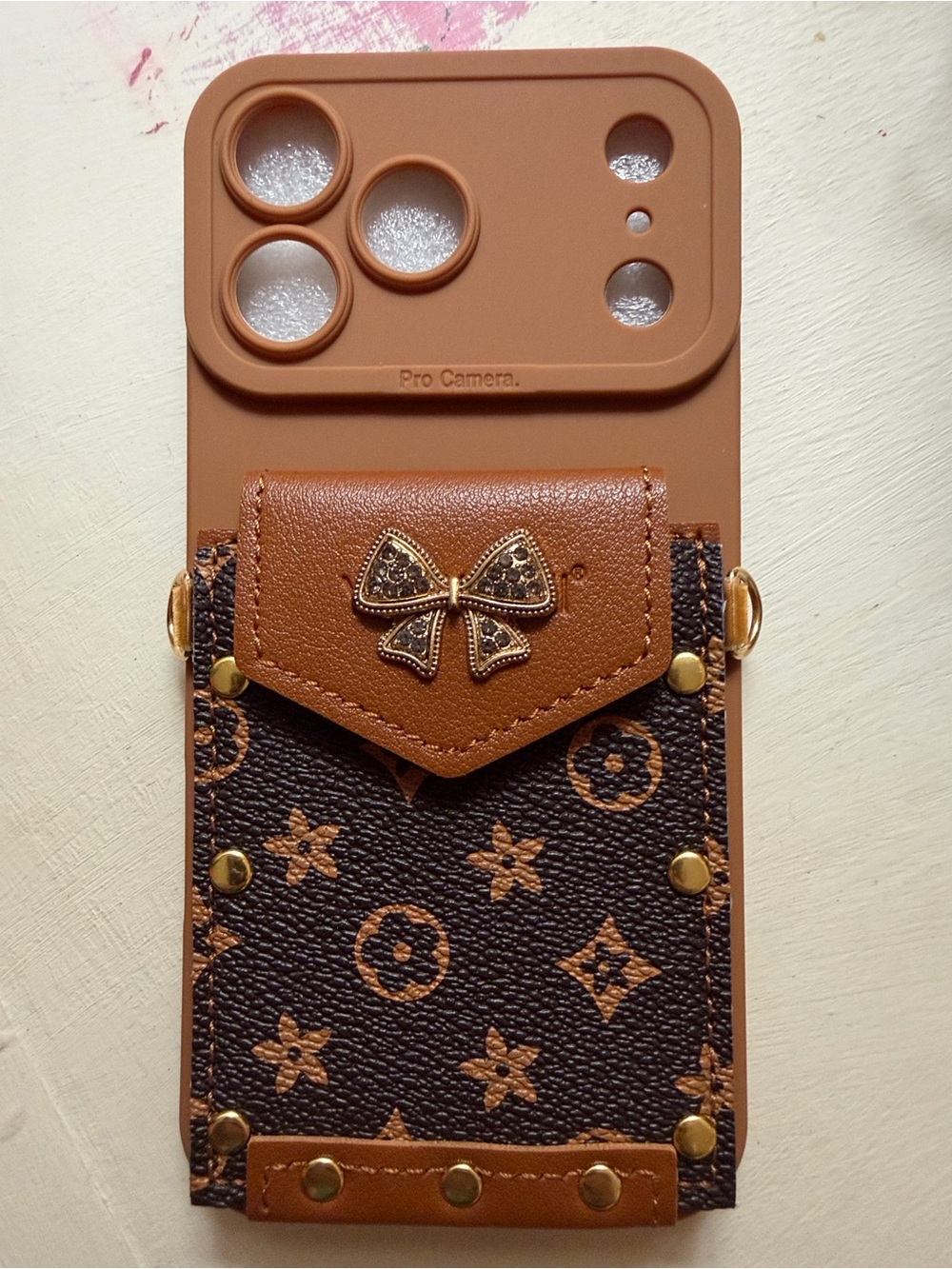 📱📱📱BIGOHO📱📱📱Brown Bow Pocket Leather-Style Phone Case with Card Holder-17ProMax - Picture 3 of 4